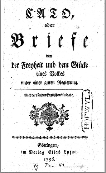 Title page of Cato's Letters in German