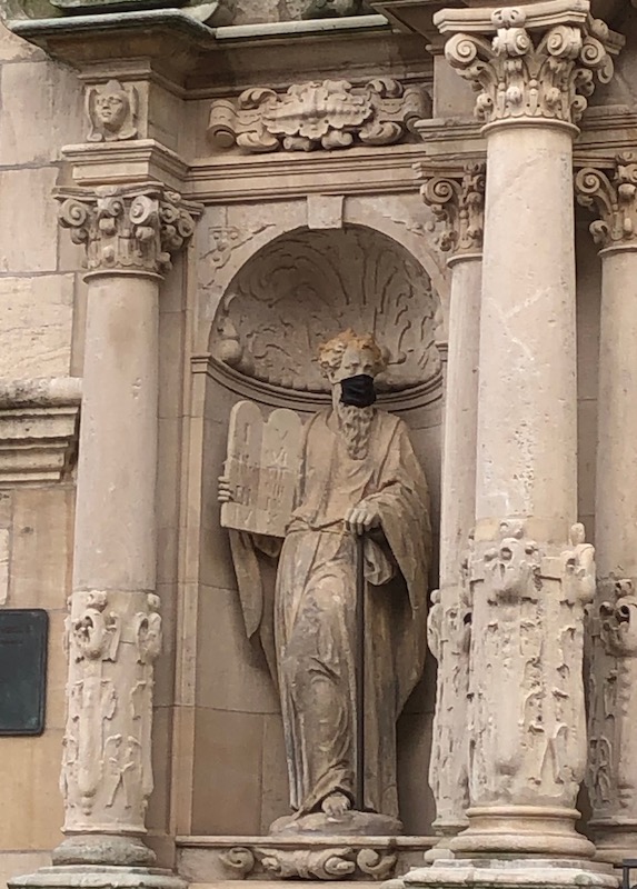 Statue of Moses with a mask at Wolfenbüttel's main church Beatae Mariae Virginis