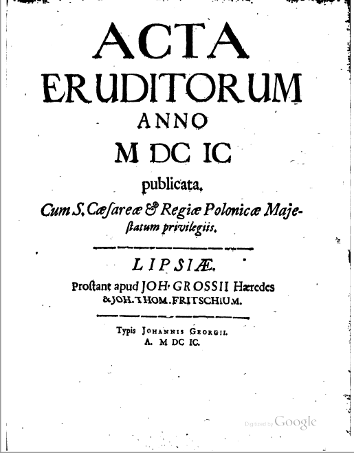 Title page of the Acta Eruditorum